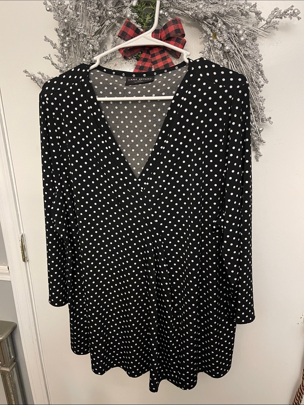 Lane Bryant Black and White Polka Dot Surplice Tunic